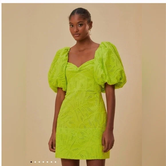 FARM Rio | Dresses | Farm Rio Bright Green Puff Sleeve Mini Dress | Poshmark